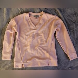 Marc NY by Andrew Marc Pink Longsleeve Ribbed V-neck Pullover Sweater size Small